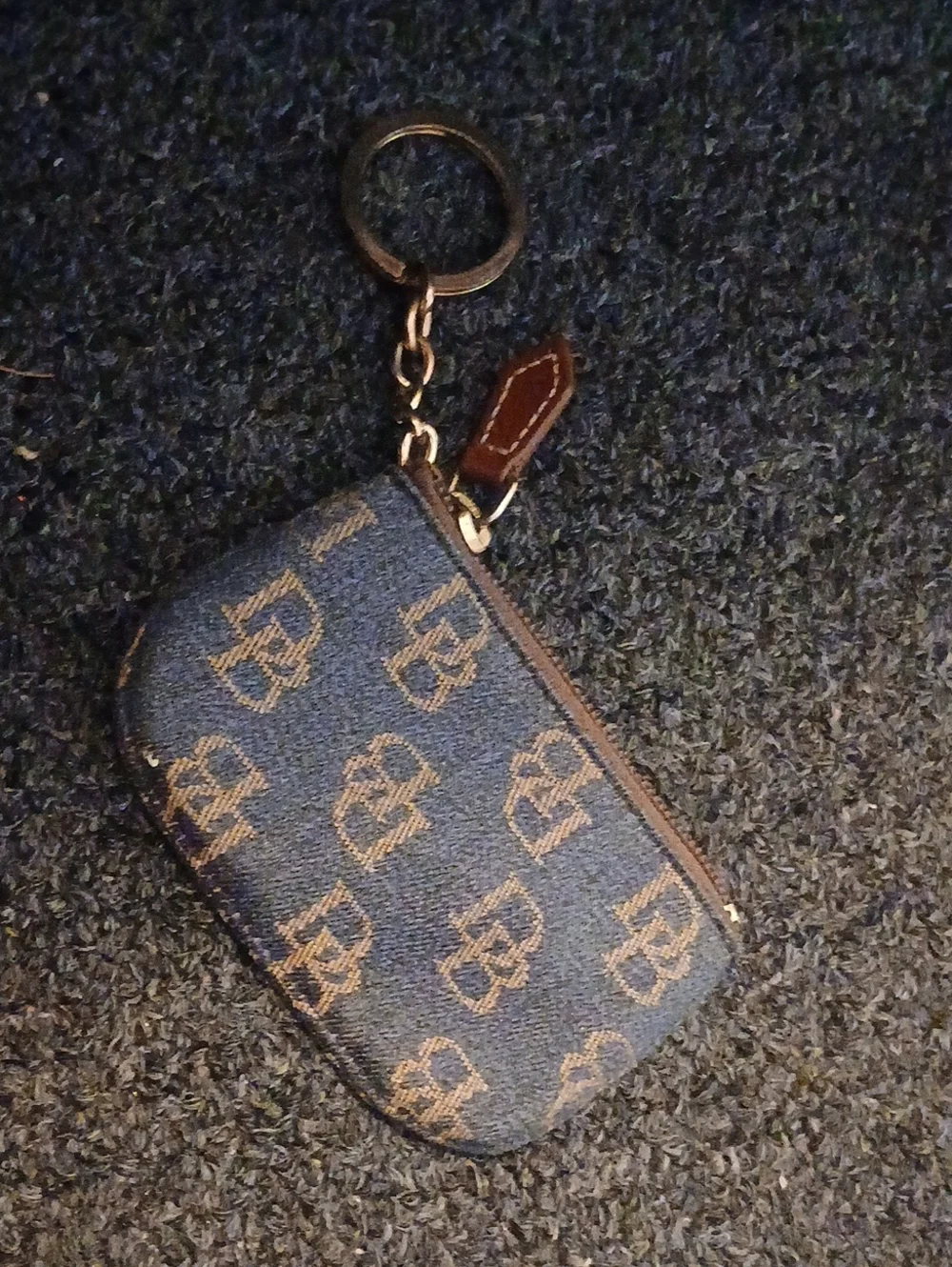 Dooney & Bourke Navy and Brown Monogram Key Pouch with Ring